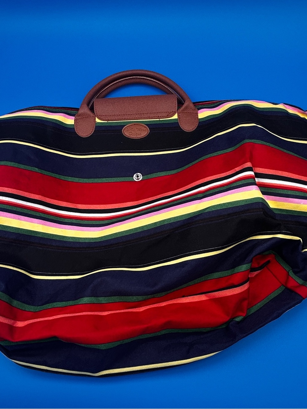 Striped Canvas Tote Bag in Multicolor Folds away
